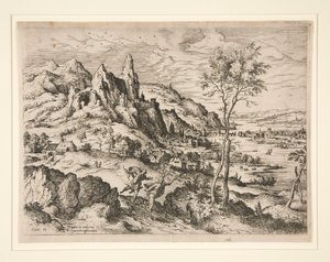 Dafne perseguida por Apolo, de Paisagens com Cenas Bíblicas e Mitológicas de Hieronymus Cock
