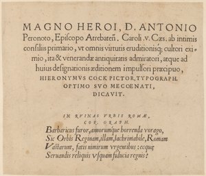 Página de dedicação de Hieronymus Cock