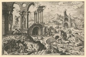 São Jerónimo numa paisagem de ruínas de Hieronymus Cock