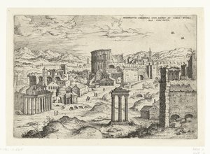 Gezicht op het Forum Romanum (título no objeto) Ruínas romanas (título da série) de Hieronymus Cock