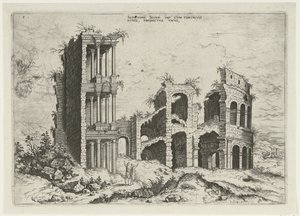 Vista do Septizonium e Coliseu em Roma
Septizonii Severi Imp (...) (título sobre o objecto)
Ruínas romanas (título da série) de Hieronymus Cock