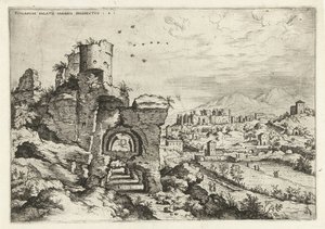 Vista do Monte Palatino nas Termas de Caracalla Rvinarvm palatii maioris prospects 4 (título no objeto) Ruínas romanas (título da série) de Hieronymus Cock