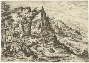 Judá e Tamar Paisagens com cenas bíblicas e mitológicas (título da série) de Hieronymus Cock