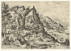 Judá e Tamar Paisagens com cenas bíblicas e mitológicas (título da série) de Hieronymus Cock