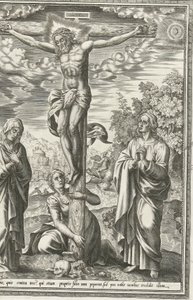 Crucificação com Maria, João Batista e Maria Madalena de Hieronymus Cock