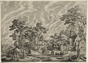 Paisagem com um castelo à direita, 1630. de Hieronymus Cock