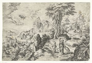 Paisagem com o sacrifício de Isaac de Hieronymus Cock
