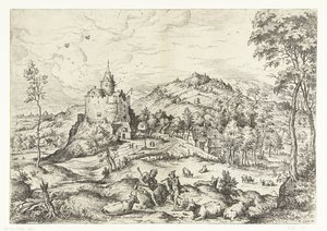 Mercúrio e Argus Paisagens com cenas bíblicas e mitológicas (título da série) de Hieronymus Cock