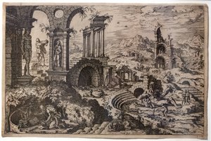 Paisagem em ruínas com o santo penitente Jerónimo
