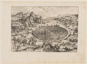 O Labirinto de Creta, a partir de Paisagens com cenas bíblicas e mitológicas de Hieronymus Cock