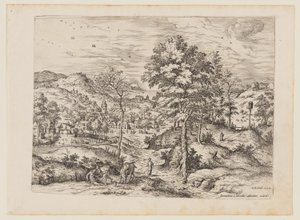 O Bom Samaritano, de Paisagens com cenas bíblicas e mitológicas de Hieronymus Cock