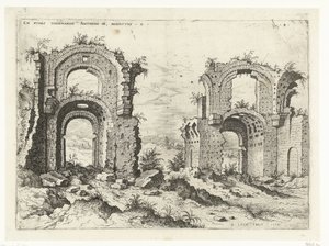 Segunda vista dos Banhos de Diocleciano
Ex Rvinis Thermarvm Antonini Pii (...) (título sobre o objecto)
Ruínas romanas (título da série) de Hieronymus Cock