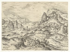 Vênus lamenta a morte de Adonis Paisagens com cenas bíblicas e mitológicas (título da série) de Hieronymus Cock