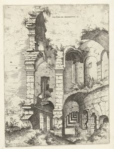 Quinta vista do Coliseu em Roma Colossi para prospectar vs 5 (título no objeto) Ruínas romanas (título da série) de Hieronymus Cock