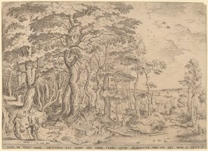 Paisagem com a tentação de Cristo de Hieronymus Cock after Pieter Bruegel the Elder