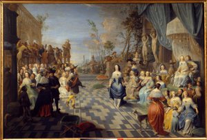 Bola no terraço de um palácio, antigamente chamado de bola na quadra de Don Juan da Áustria Pintura por Hieronymus Janssens dit le Dancer (1624-1693) (ec.flam.) 1658 Sol. 1,14x1,7m Lille, Musee des Beaux Arts