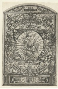 Medalhão com troféu de arma em moldura ornamental de Hieronymus Wechinger