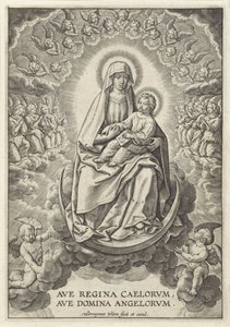Maria com o Menino Jesus na Lua Crescente Ave Regina Caelorum, Ave Domina Angelorvm (título no objeto)