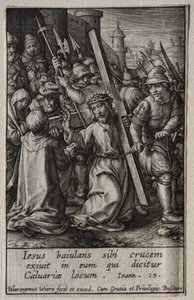 A paixão: Cristo carregando a cruz. de Hieronymus or Jerome Wierix