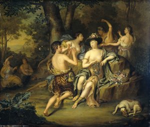Pastores e pastoras em uma paisagem Coroação de Mirtillo por Amarillis de Hieronymus van der Mij