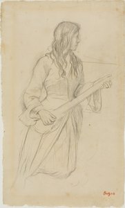 Mulher jovem tocando bandolim, estudo para o retrato de Mlle. Fiocre no ballet "La Source"