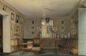 Uma Sala de Cabeleireiros de Paris, c.1815 (wc e guache sobre papel) de Hilaire Thierry