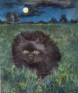 O Gato e a Lua (acrílico sobre papel)