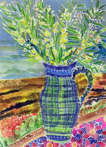 Mimosa para a minha mãe (tintas de cor sobre seda)