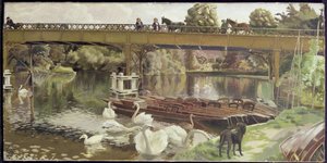 Cisnes, Ponte de Cookham (óleo sobre tela) de Hilda Carline