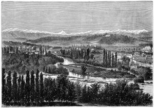 Os Pirinéus, vistos do terraço do castelo em Pau, França, 1879