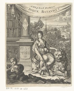 Página de título para Index Batavicus, ou rolo de nomes dos escritores Batavise e holandeses Index Batavicus (título no objeto) de Hillebrand van der Aa
