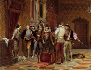 Henri III (1574-1589) com os assassinos do Duque de Guise (Henrique I de Lorena, Duque de Guise chamado Balafre