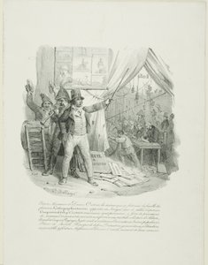 Entrem, senhoras e senhores, no interior verão a famosa família Lithographantoccini... Frontispício do "Álbum de 1824" de Hippolyte Bellange