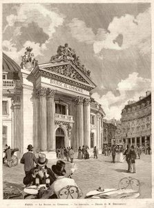 A Bolsa de Valores em Paris, em 1889. Desenho de M. Berteault de Hippolyte Berteaux