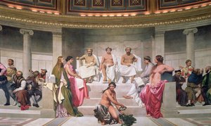 Hemiciclo: Artistas de todas as idades, detalhe de Ictinus, Apelles e Phidias, 1836-41 afresco, ver também 83553 e 83555 de Hippolyte Delaroche