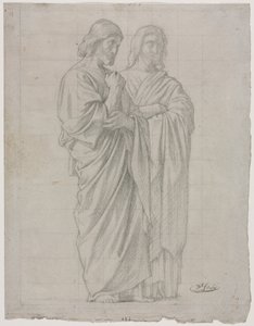 Estudo de duas figuras em pé para a seção esquerda da missão dos apóstolos, 1860. de Hippolyte Jean Flandrin