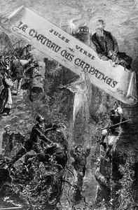 Ilustração de capa de &39;The Carpathian Castle&39; de Jules Verne, publicado por Hetzel, 1892 de Hippolyte Leon Benett