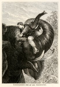 Passepartout nem um pouco assustado, de Volta ao Mundo em Oitenta Dias por Jules Verne (1828-1905), 1873