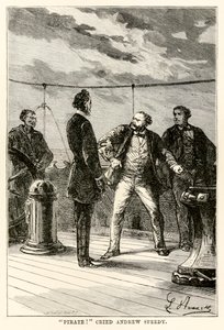 Pirata! gritou Andrew Speedy., de todo o mundo em oitenta dias por Jules Verne (1828-1905) gravado por Louis Dumont (n.1822) 1873