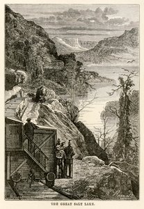 O Grande Lago Salgado, de todo o mundo em oitenta dias por Jules Verne (1828-1905) gravado por Prévost, 1873