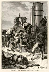 A tripulação evidenciou um incrível zelo, de Volta ao Mundo em Oitenta Dias, de Jules Verne (1828-1905), gravado por Louis Dumont (n.1822), 1873 de Hippolyte Leon after Benett