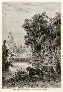 A fumaça se formou em colunas espirais, de todo o mundo em oitenta dias por Jules Verne (1828-1905), 1873