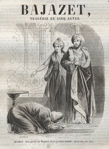 Tragédia Bajazet en cinq actes de Jean Racine gravada em "Oeuvres de Jean Racine" ilustrada por Pauquet e notada por Emile de La Bedolliere - 1851