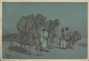 Caravana do Afeganistão em uma noite enluarada de Hiroshi Yoshida