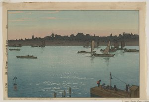 Rio Sumida - Tarde, da série Twelve Scenes of Tokyo, Era Taisho de Hiroshi Yoshida