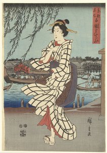 Lugares famosos na capital oriental: desfrutando de uma brisa noturna na ponte Ryogoku Toto meisho Ryogoku no yusuzumi (título do objeto)