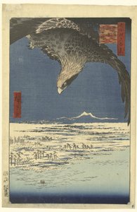 A planície de Jumantsubo em Susaki perto de Fukagawa Fukagawa Susaki Jumantsubo (título no objeto) Cem Faces Famosas em Edo (título da série) Meisho Edo hyakkei (título da série no objeto) de Hiroshige (I) , Utagawa