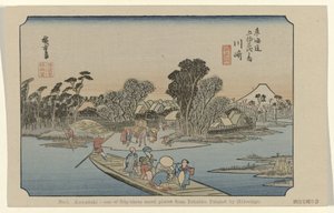 Kawasaki Não. 3. Kawasaki: um dos cinquenta e três lugares notáveis de Tokaido. Pintado por Hiroshige (título no objeto) De Tôkaidô van Hiroshige (título da série) Hiroshige no fude Tôkaidô (título da série no objeto) de Hiroshige (I) , Utagawa