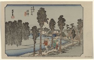 Namazu No. 13: Namazu: um dos cinquenta e três lugares notáveis em Tokaido. Pintado por Hiroshige (título no objeto) De Tôkaidô van Hiroshige (título da série) Hiroshige no fude Tôkaidô (título da série no objeto) de Hiroshige (I) , Utagawa