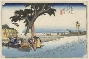 Casa de chá ao ar livre em Fukuroi
Fukuroi, dechaya no zu (título sobre o objecto)
As 53 estações do Tokaido (título da série)
Tokaido gojusan tsugi no uchi (título da série) de Hiroshige (I) , Utagawa